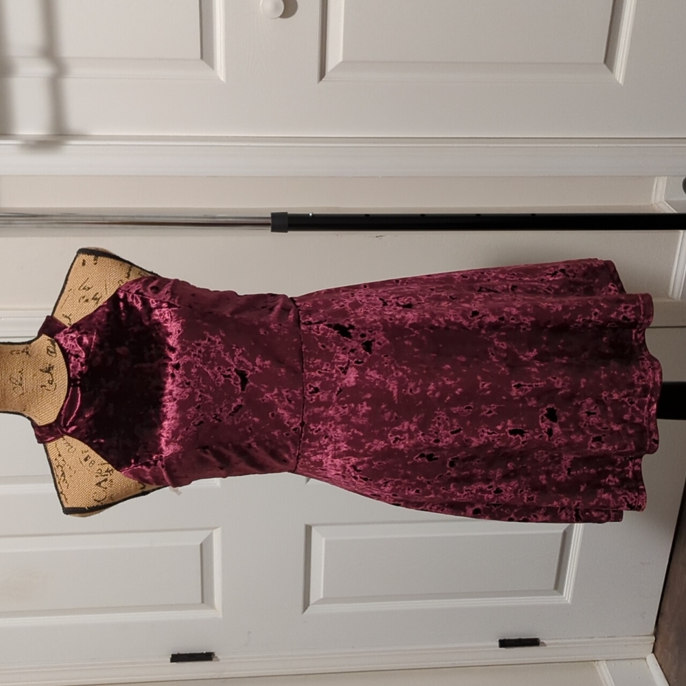 Red velvet halter skater dress